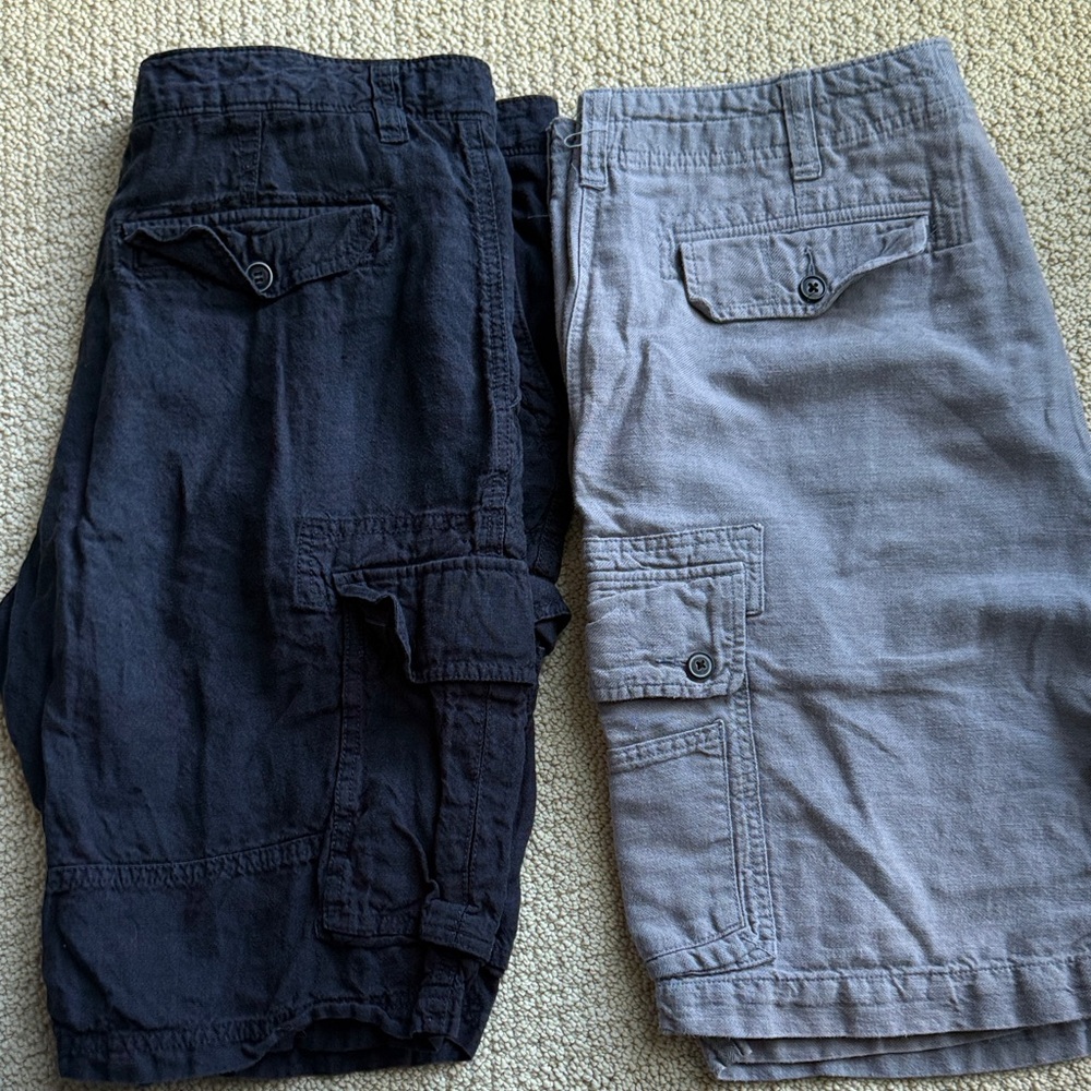 Men's Navy and Gray linen Cargo Shorts sz 36